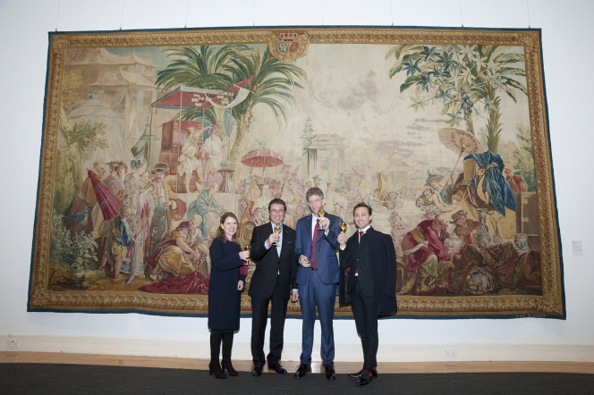 (From left) Toasting ceremony by Patron of the HKU Museum Society Dr Christina Mathieson, Chairman of the Board of Le French May Dr Andrew S. Yuen, UMAG Director Dr Florian Knothe and Chief Executive Officer of Le French May Mr Julien-Loïc Garin.